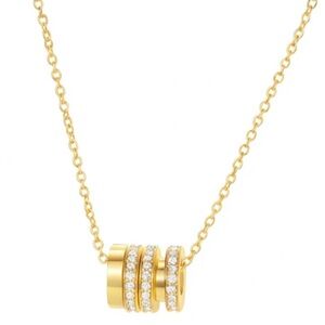 FASHION JEWELRY STAINLESS STEEL NECKLACE ZIRCONIA CIRCLE ACCENT WOMEN GOLD COLOR